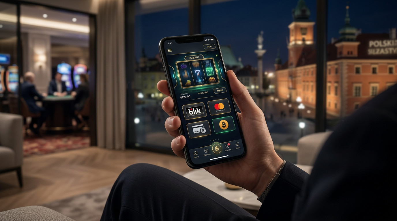 Nowoczesne kasyno online 2026 na smartfonie z widocznymi ikonami płatności