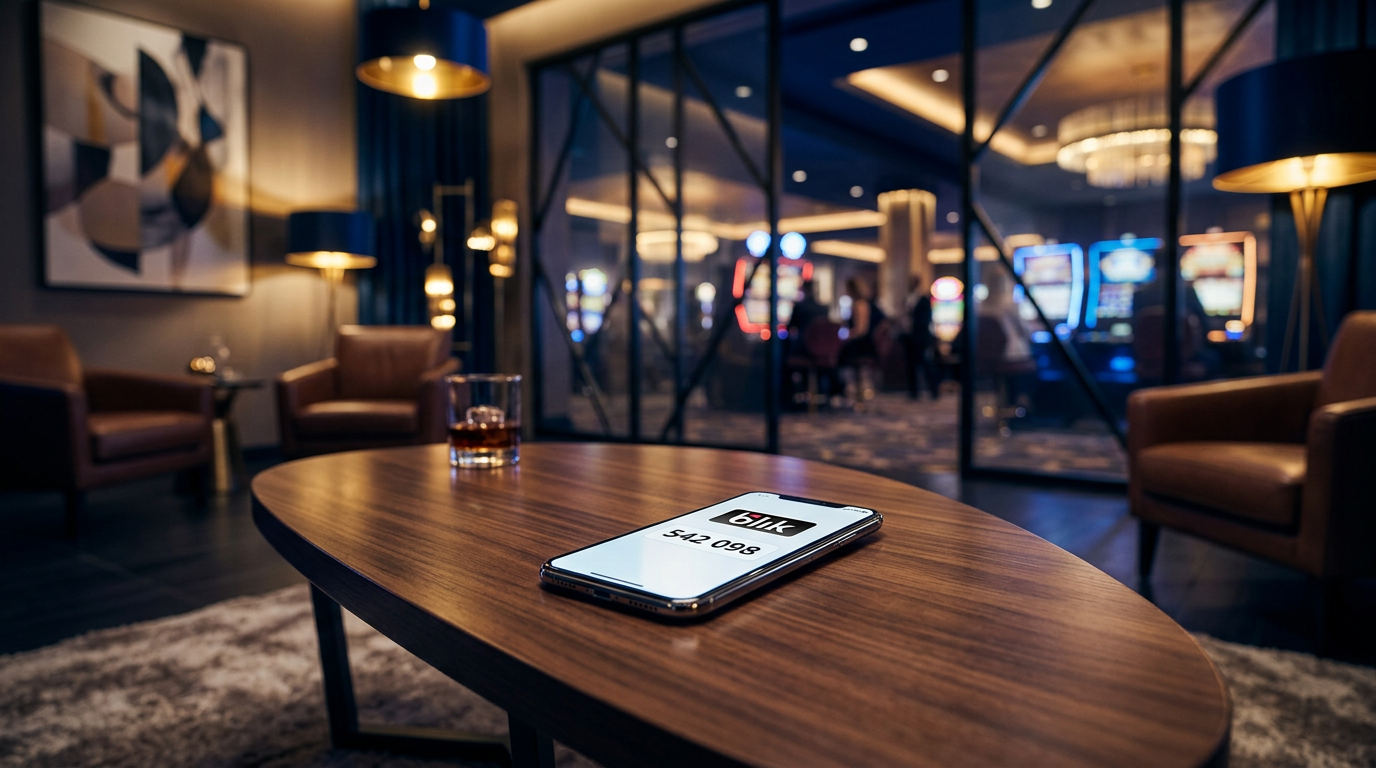 Smartphone z kodem BLIK na tle luksusowego kasyna online